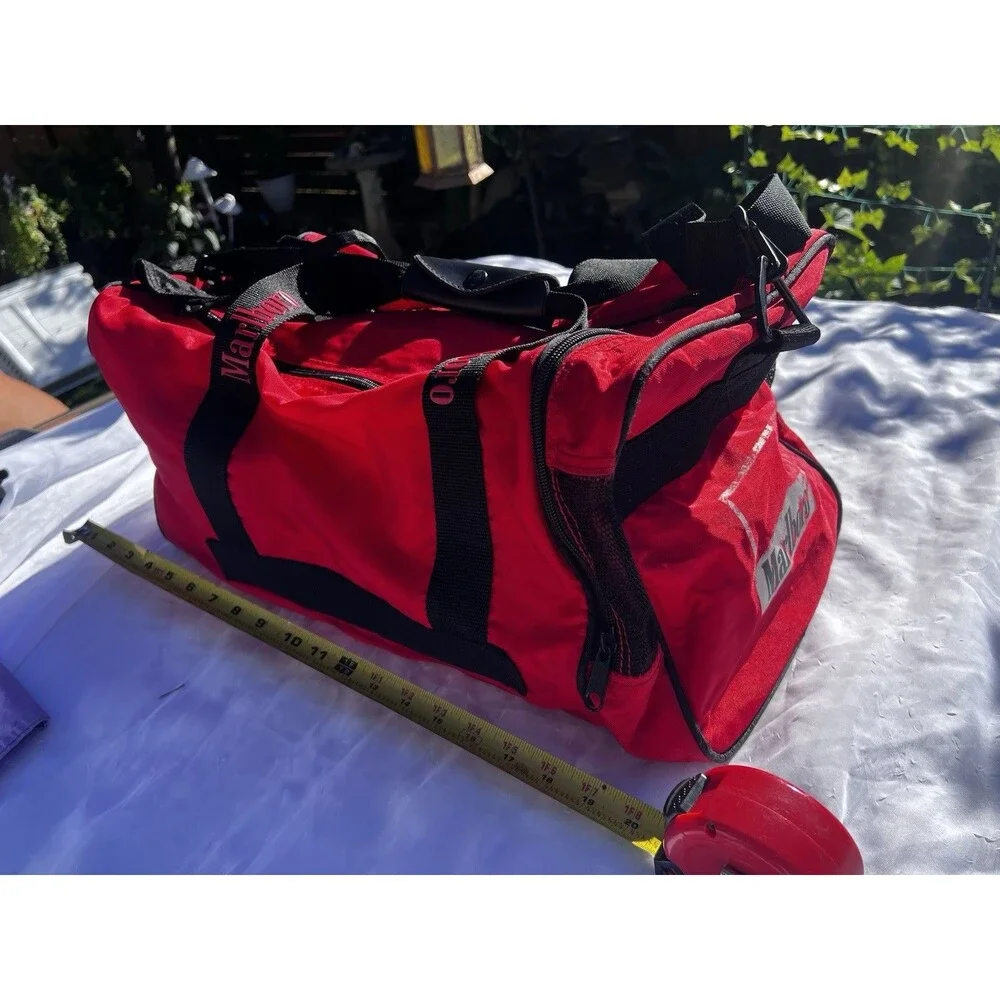 Y2K Vintage 90s Marlboro Red Duffle Gym ￼ Marlboro Miles Travel Bag 20” Strap
